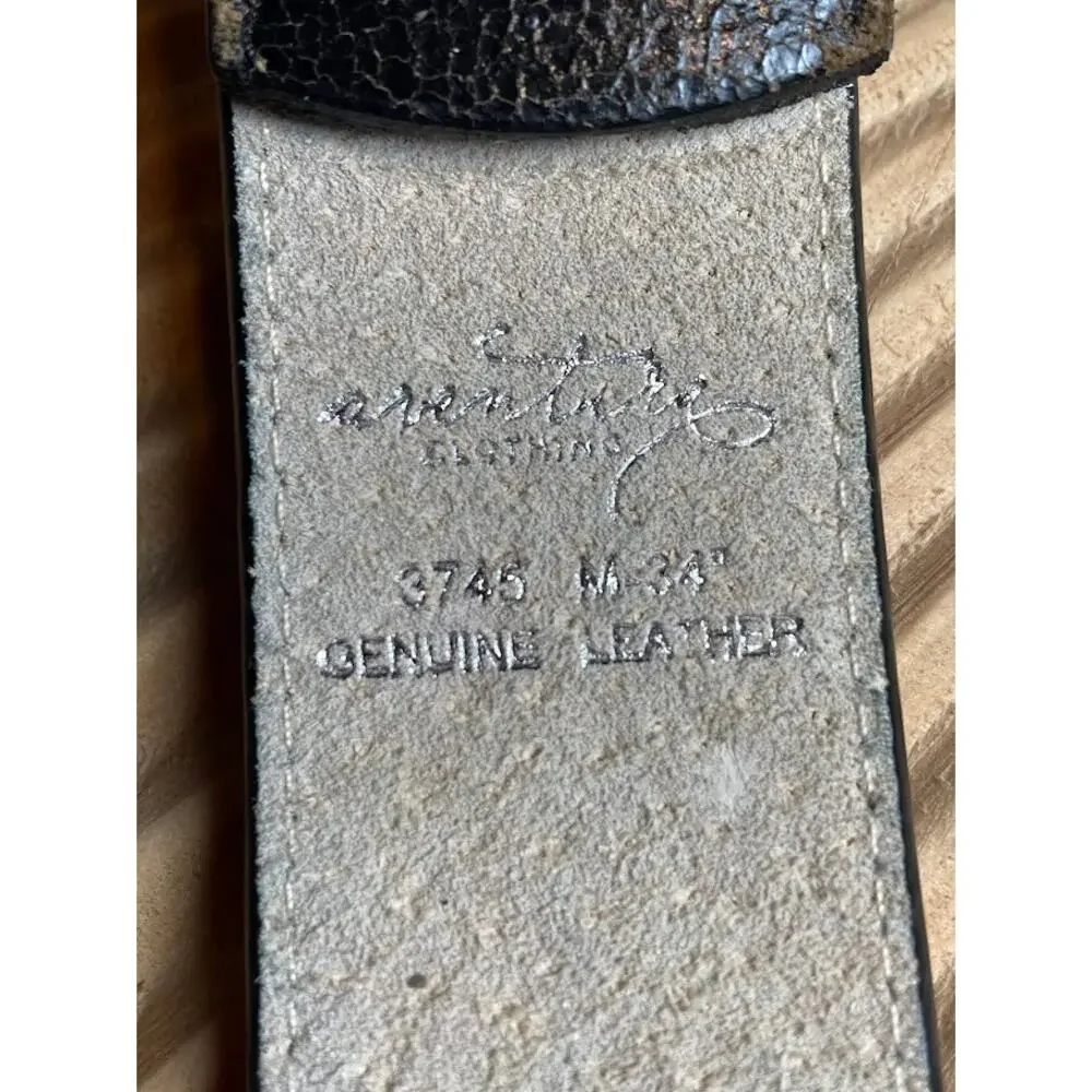 Leather Distressed Blet Faded Black Biker Punk Silver Buckle Belt Mens Sz M 34
